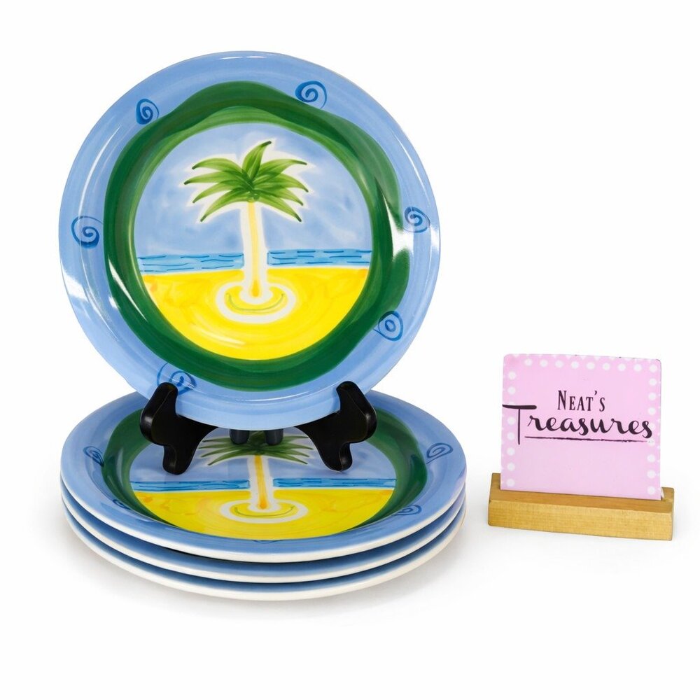 Style Eye Baum Bros PALM TREE ON BEACH COLLECTION BAU23  Salad Lunch Plate Set 4